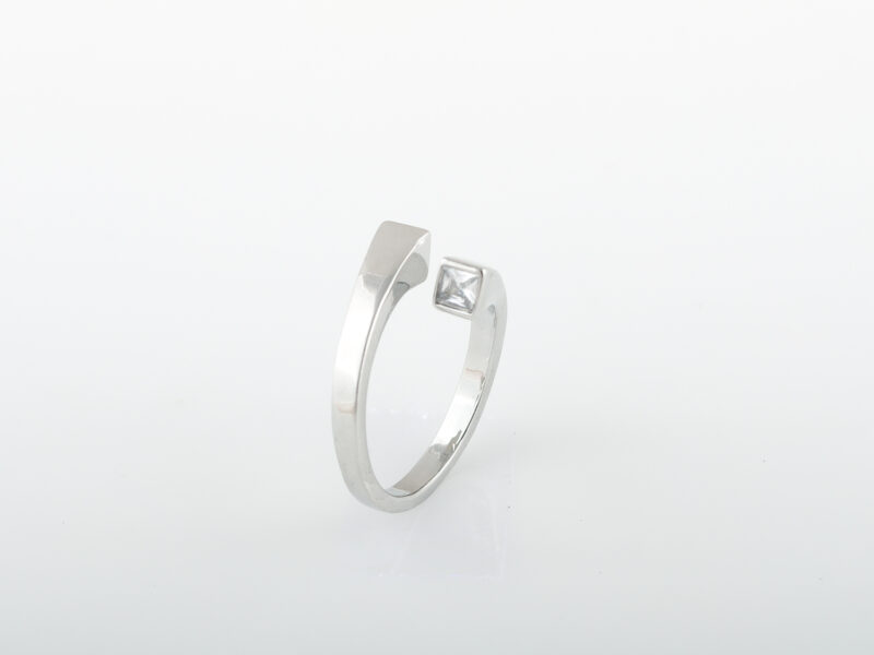 Open sterling silver ring with princess-cut CZ